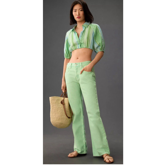 Ética x Anthropologie Jeans 29 AMIS Relaxed Boot Jeans DUSTY AQUA New With Tags - Picture 1 of 10